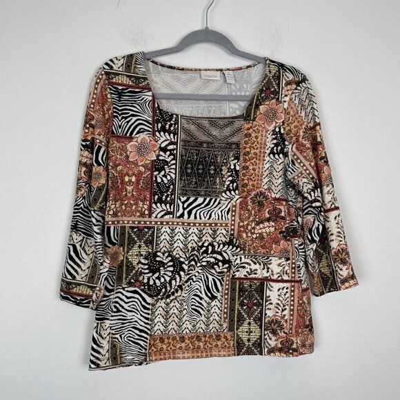 Chicos Multi Colored Square Neck Multi Print Floral Animal Size 1 (medium) - Picture 1 of 8